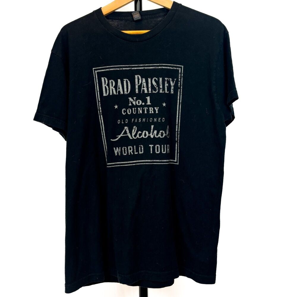 Brad Paisley Alcohol World Tour Tultex Tag T-Shirt L Double Hit Black Fade